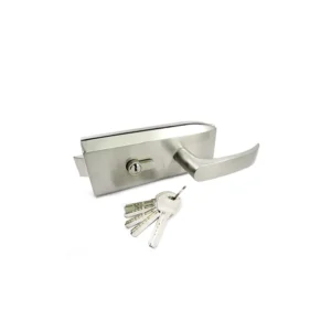 CERRADURA DOBLE MANIJA / PARA CRISTAL / LLAVE-MARIPOSA / ABATIBLE / ACERO INOX.