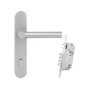 CERRADURA LAZIO T60 / MEC. RB100 ENTRADA / LLAVE PUNTOS / PLACA LARGA / ACERO INOX. / TESA